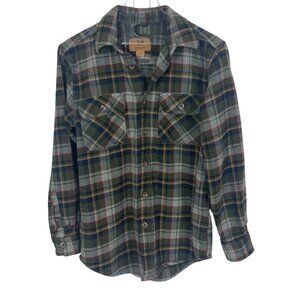 OutdoorLife Plaid Flannel Shirt Mens Small Green Blue Button Up Thick Cotton